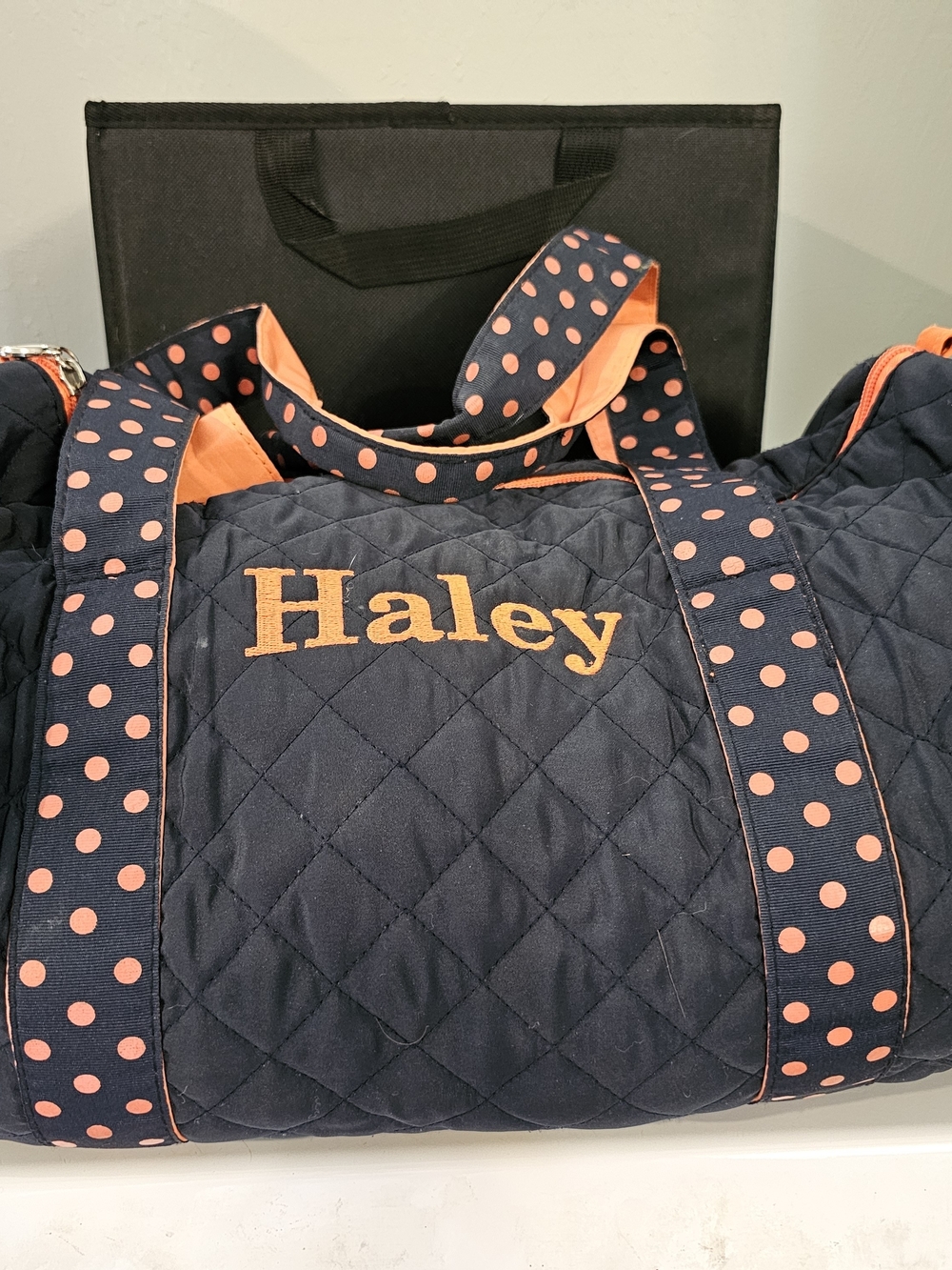 Personalized Navy and Coral Quilted Weekender Bag - Haley